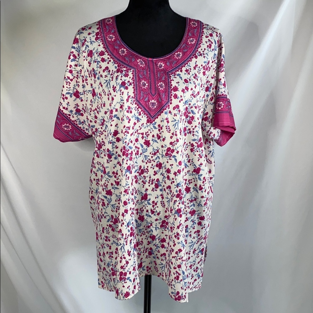 Women’s Tunic Blouse Pink & White Floral Plus Size 52